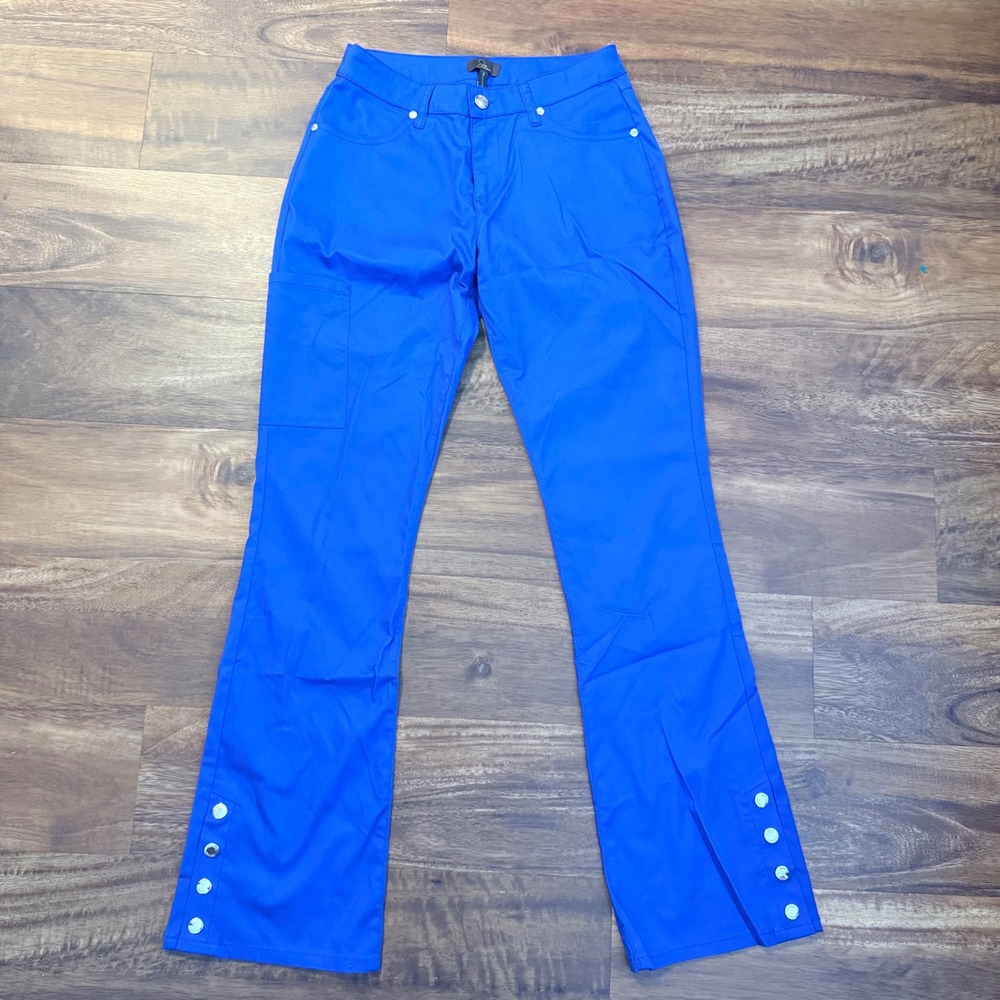 Jaanuu Royal Blue Flare Leg Scrub Pants J95043-RYLC-XS Snap Hem New